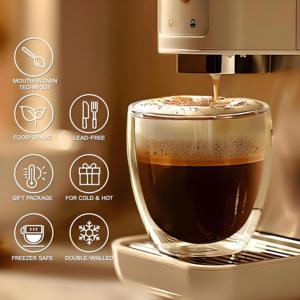 Verres réutilisables isolés écologiques Tasses et tasses à café à cappuccino de 250ml en <span class=keywords><strong>verre</strong></span> transparent à double paroi de 8oz bon marché - Product Image 3