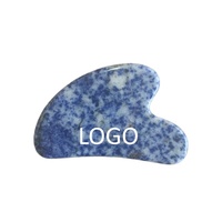 Outil Gua Sha en Sodalite Naturelle avec Logo Personnalisé, Pierre de Jaspe Bleu Tacheté pour Drainage Lymphatique et Massage Facial – En Stock