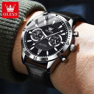 OLEVS 2921 Orologio Cronografo al Quarzo da <span class=keywords><strong>Uomo</strong></span> con Display <span class=keywords><strong>24</strong></span> <span class=keywords><strong>Ore</strong></span>, Cinturino in Pelle, Impermeabile, Luminoso, con Calendario - Product Image 3