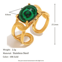 Bijoux fantaisie pierre naturelle Turquoise Malachite bague ouverte en acier inoxydable plaqué or 18 carats bijoux imperméables sans ternissement