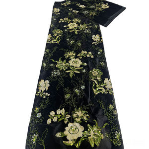 Tissu de broderie perlée à base de velours Tissu de dentelle de gilet Cheongsam de style chinois multicolores - Product Image 3