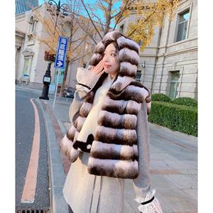 معطف فرو أرنب فراء فاخر جديد قادم للشتاء معطف فرو نسائي بتصميم مخطط سترات فراء - Product Image 2