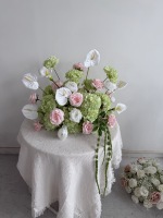 Centre de table en fleurs artificielles de haute qualité, rose en soie rose et blanche, anthurium, hortensia, boule de fleurs pour la décoration de table de mariage, fête