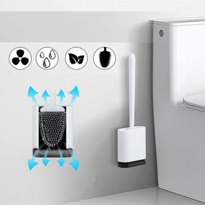 Brosse de toilette en silicone écologique à long manche avec support mural en bois pour salle de bain - Product Image 3