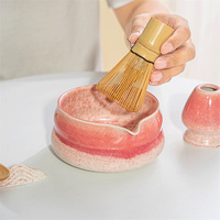 Ensemble d'accessoires pour bol Chawan en céramique vert et rose, kit de démarrage Matcha avec bec verseur, fouet et support pour la cérémonie du thé japonaise