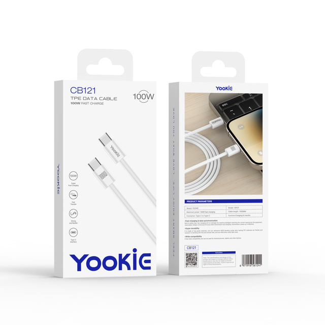 CB121 100W USB-C to USB-C TPE 6A Fast Charging Data Cable PD 1M for Mobile Phone & Camera