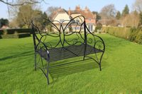 Banc de jardin double en fonte noire antique Oniya avec dossier papillon pour la décoration de la maison