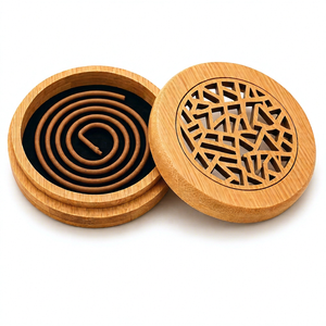 Bamboo Coil <b>Incense</b> <b>Holder</b> With Geometric Lid Aromatherapy Burner All-Season Use Aromatherapy Home Fragrance For Ramadan - Product Image 1