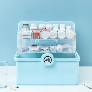 Kotak penyimpanan obat Organizer pertolongan pertama, kotak penyimpanan perlengkapan penyusun obat & tempat sampah plastik Desktop