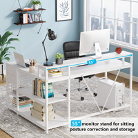 Nouveau meuble de bureau d'ordinateur d'angle en bois de conception moderne de couleur blanche avec rangement