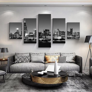 Póster de Paisaje Urbano Moderno, Arte de Pared de 5 Paneles, Impresión Digital en Tela, Decoración de Pared para Sala de Estar - Product Image 5