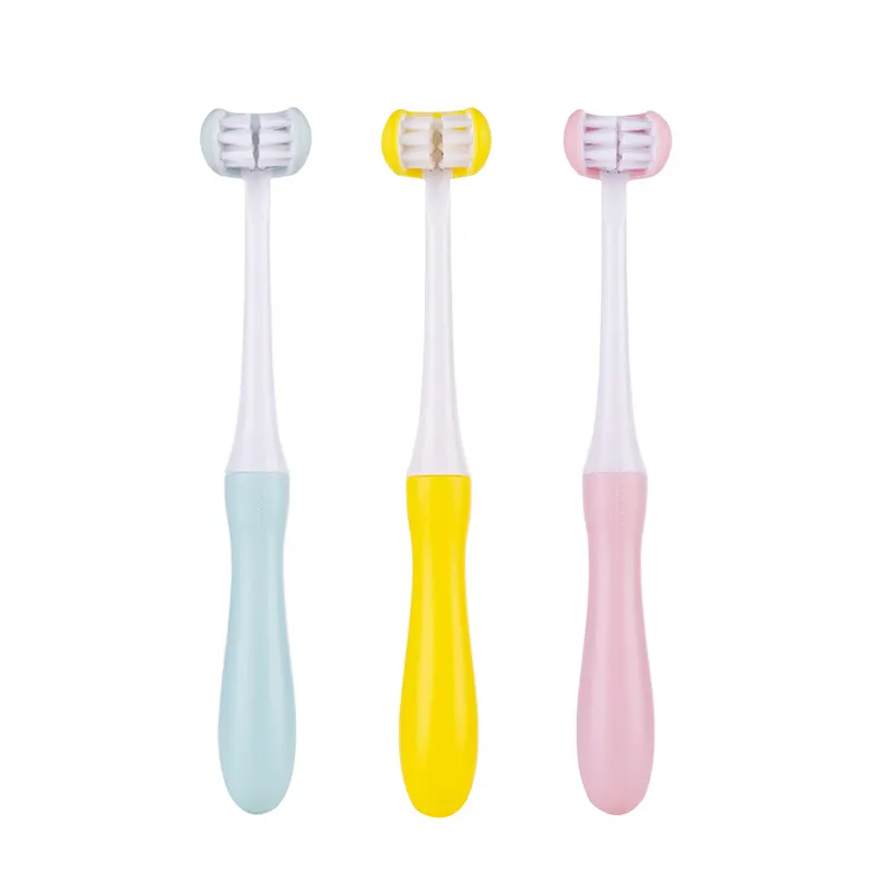 Soins bucco-dentaires Brosse à dents à trois faces Soins des gencives Brosse à dents souple pour enfants bébés de 12 mois et plus