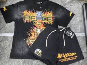 เสื้อยืดสต็อกเฮลล์สตาร์ ชุดเซ็ตโอเวอร์ไซส์ สไตล์ฮิปฮอป สตรีทแวร์ ดีไซน์วินเทจ ผ้าฝ้ายฟอกสี เสื้อยืดแขนสั้น ชุดเซ็ตเสื้อยืดผู้ชาย - Product Image 3