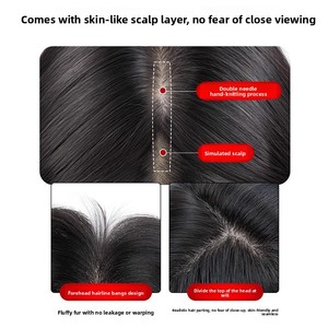Peluca de cabello humano para <span class=keywords><strong>mujer</strong></span>, con parte superior recta, para aumentar el volumen del cabello, blanca, esponjosa, natural, ligera, de corona alta - Product Image 2