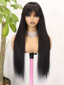 Parrucca brasiliana capelli umani-4x4 pizzo anteriore dritto con frangia colore naturale capelli vergini Remy - Product Image 2