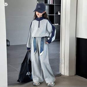 Ensemble de sport pour filles 2025 automne nouveau sweat court à blocs de couleurs ruban <span class=keywords><strong>pantalon</strong></span> large ensemble deux pièces pour les enfants plus âgés - Product Image 4