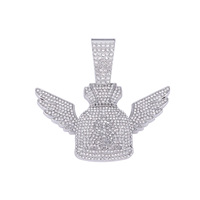 Collier unisexe tendance en alliage plaqué argent/or avec pendentif en forme de sac d'argent ailé, dollar et papillon orné de cristaux, idéal pour les fêtes