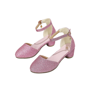 Chaussures de performance pour femme, style bureau, avec découpes à paillettes, noires et dorées, pour scène, fête, étudiante, anniversaire, en PU, à talon épais et boucle - Product Image 1