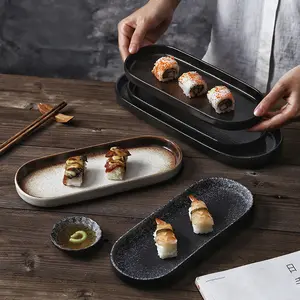 Platos de cerámica japonesa de 10 pulgadas, plato de pescado al vapor creativo para el hogar, plato de vajilla para restaurante, platos ovalados de 12 pulgadas