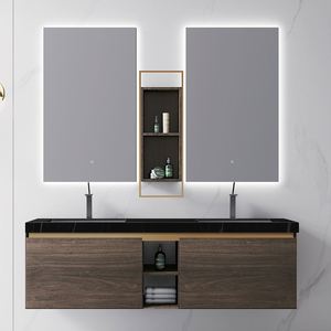 Mueble de Baño Completo de Madera Contrachapada con Doble Lavabo y Espejos de Marca Reconocida, Montado en la Pared, Personalizable - Product Image 1