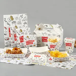 Caja de cartón para hamburguesas de pollo frito francés de calidad alimentaria para llevar, cajas de embalaje de alas de pollo fritas