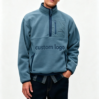 Veste polaire résistante au vent pour homme, pull en sherpa, sweat-shirt à fermeture éclair quart de tour, détails en nylon, logo personnalisé, haut de gamme pour les voyages en plein air