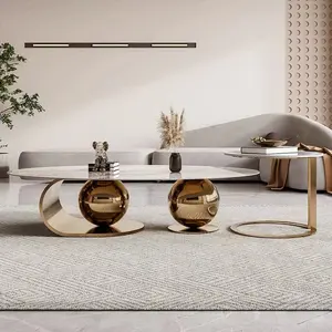 Modern altın paslanmaz çelik ayak mermer masa yuvarlak oturma odası ev mobilyaları lüks yan merkezi kahve çay masası