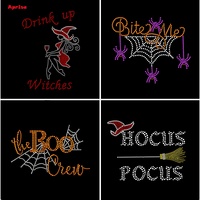 Transferts thermocollants en strass pour Halloween : lettres, citrouilles, squelettes, pour vêtements et sacs