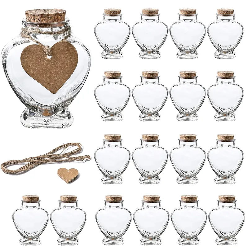 Новые пустые прозрачные стеклянные бутылки для желаний с целебным камнем в форме сердца прозрачные банки для хранения с пробковой пробкой