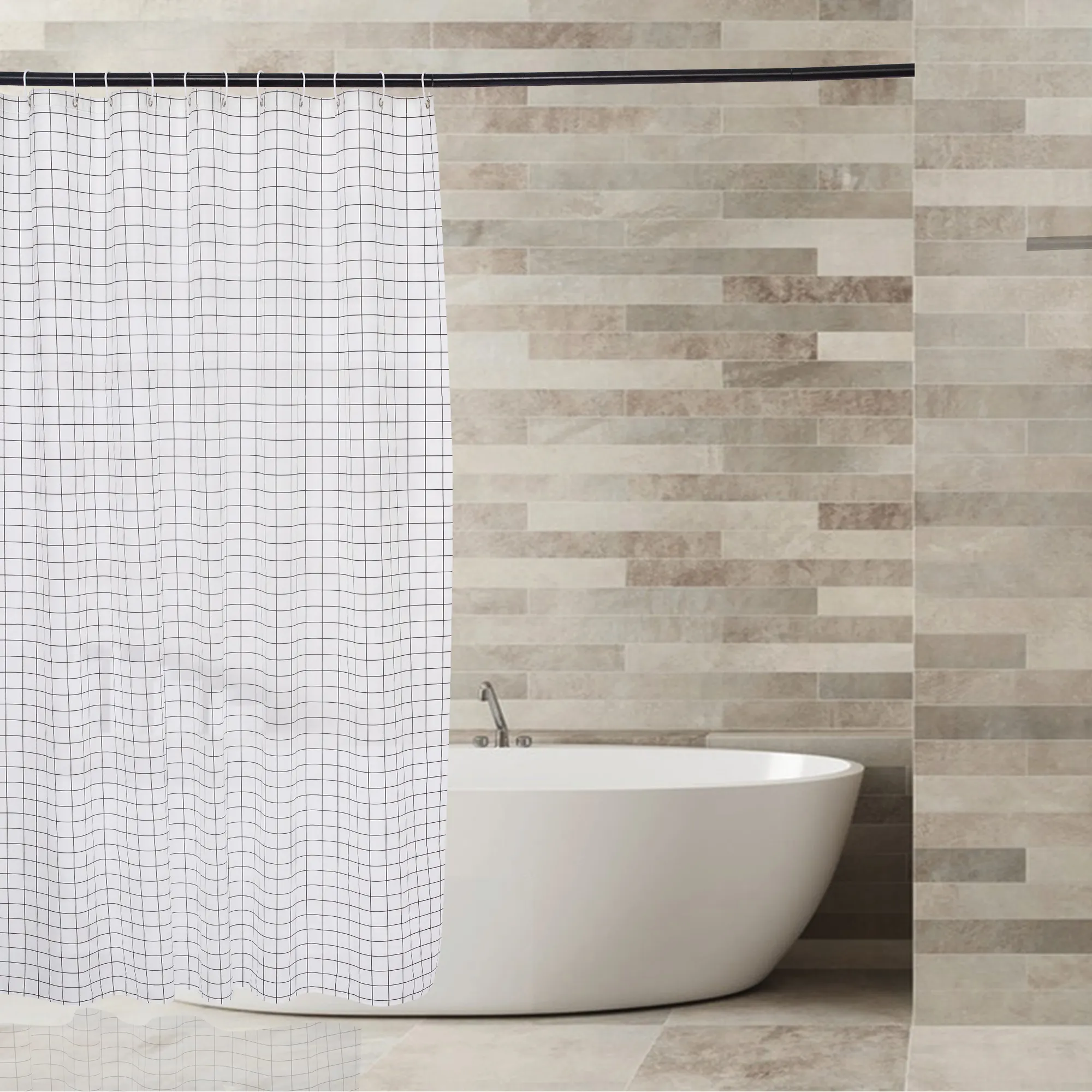 RTS 미국 창고 모던 스타일 흑백 격자 무늬 고급 두꺼운 방수 및 곰팡이 방지 목욕 샤워 커튼 PEVA 소재