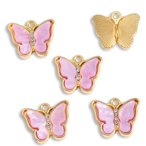 Jimat kupu-kupu akrilik logam Enamel dengan berlian imitasi untuk Aksesori pembuatan perhiasan gelang kalung DIY W470 - Product Image 4