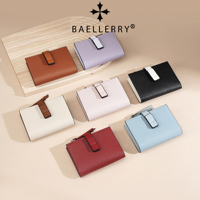 Dompet Baru Baellerry Tas Kartu Wanita Dompet Pendek Terpadu Kulit PU Dompet Wanita Modis Dompet Pendek dengan Resleting Tombol Tekan