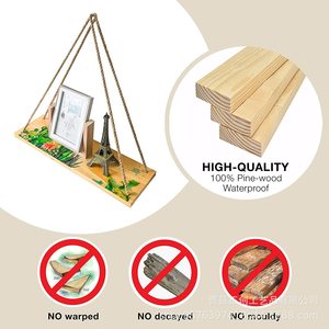 Solid Wood <b>Wall</b> <b>Mounted</b> <b>Shelf</b> Plant Pattern Rectangle Living Room Flower Pot Storage Rack - Product Image 4