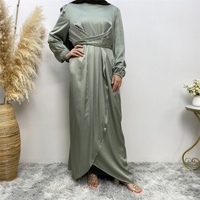 6345 #   Vestido Abaya Musulmán Formal, Sencillo y Elegante, de Satén Suave, con Dos Cinturones Grandes Delanteros, Silueta en A, Lavable y Suave para Mujer
