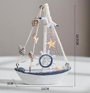 Coquille méditerranéenne décoration de <span class=keywords><strong>petit</strong></span> bateau en bois modèle de <span class=keywords><strong>voilier</strong></span> en bois l ornements de bateau artisanal pour enfants avec logo personnalisé - Product Image 2