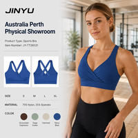 Soutien-gorge de sport enveloppant pour femme, non toxique, avec bandes larges croisées devant et au dos, bleu roi, en stock local à Perth, Australie, offre en gros