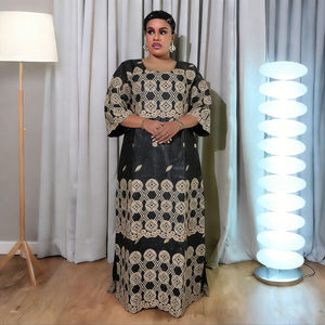 Robes <span class=keywords><strong>boubou</strong></span> africaines personnalisées H&D, <span class=keywords><strong>robe</strong></span> vintage brodée en <span class=keywords><strong>bazin</strong></span> riche avec foulard - Product Image 3