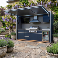 Station de cuisine extérieure en gros avec abri, texture métallique ignifuge, abri de cuisine extérieur en acier inoxydable 304 pour villa