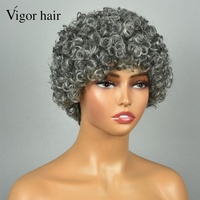 Perruque Courte Bouclée Gris Argenté en Cheveux Vierges, Prête à l'emploi, Expédition Rapide, Abordable, Résistante à la Chaleur, Perruques en Cheveux Humains