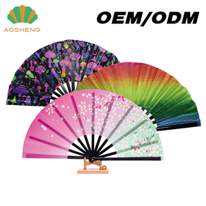 OEM Eco-Friendly Plastic Hand Folding Fan with Folk Art Design for Handcrafts and Souvenir Gifts