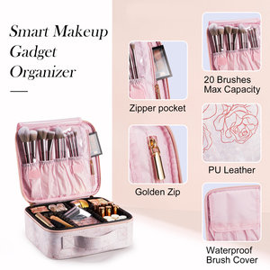 Waterproof PU Cosmetic <b>Bag</b> Travel Makeup Organizer <b>Bag</b> with Portable Handheld Cosmetic Storage Case for Makeup Artist Nail <b>Tech</b> - Product Image 3