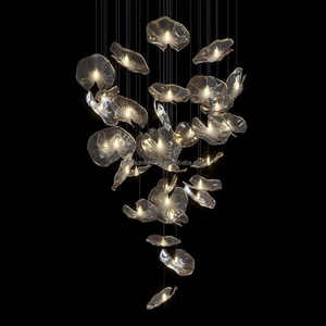 高級アートガラスリーフシャンデリア天井ペンダントライトヴィラホームデコレーション吹きガラスLED照明レストランホテルシャンデリア - Product Image 3