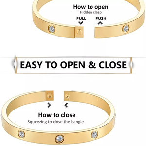 Phụ Nữ Pha Lê Đá Cuff Đồ Trang Sức Khắc Tình Yêu Vít Vòng Đeo Tay Thép Không Gỉ Pha Lê CZ Cubic Zirconia Vòng Đeo - Product Image 3