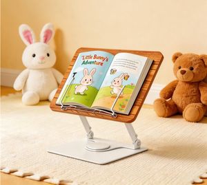 Support pliable pour ordinateur <span class=keywords><strong>portable</strong></span> et lecture de livres, en bois, avec rotation à 360°, angle et hauteur réglables, et pince de fixation - Product Image 3