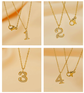 Collier pendentif numérique en zircone en acier inoxydable, chaîne à maillons plaqué argent/or, inaltérable, unisexe, tendance estivale, avec breloque - Product Image 4