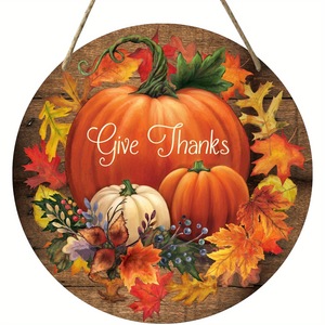 Plaque murale ronde en bois, décoration d'automne avec citrouille, décoration de Thanksgiving, plaque circulaire suspendue en buis - Product Image 1