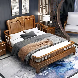 Factory Outlet Estilo americano Cama de madera maciza Diseño simple Cama de madera de tamaño completo Color opcional Muebles de hotel Muebles para el hogar