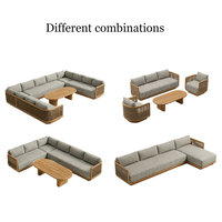 Ensemble de canapés de patio de luxe pour hôtel, base en teck massif, corde tressée, résistant aux intempéries, pour resort