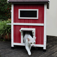 WoodVille Condo pour chat d'extérieur à 2 étages en bois massif, maison moderne pour animaux de compagnie avec escalier, fenêtre, respirant, construction métallique durable pour petits animaux