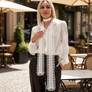 Blusa Elegante de Oficina para Mujer, con Cuello de Lazo Blanco, Transpirable, de Manga Larga, Corte Regular, en Popelina - Product Image 3